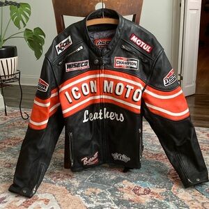 ICON MOTO Flat Track Daytona Jacket with Black and Red-Orange Accents